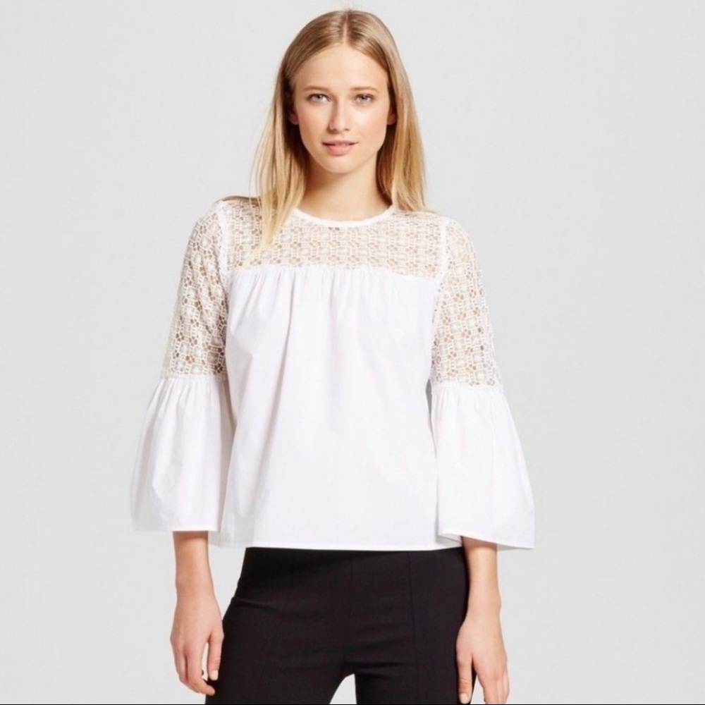 Who What Wear Top with Bell Sleeves & Lace Detail